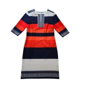 Signature by Camryn  Dress Women's 4 Orange Blue Stripe Pullover Stretch Career